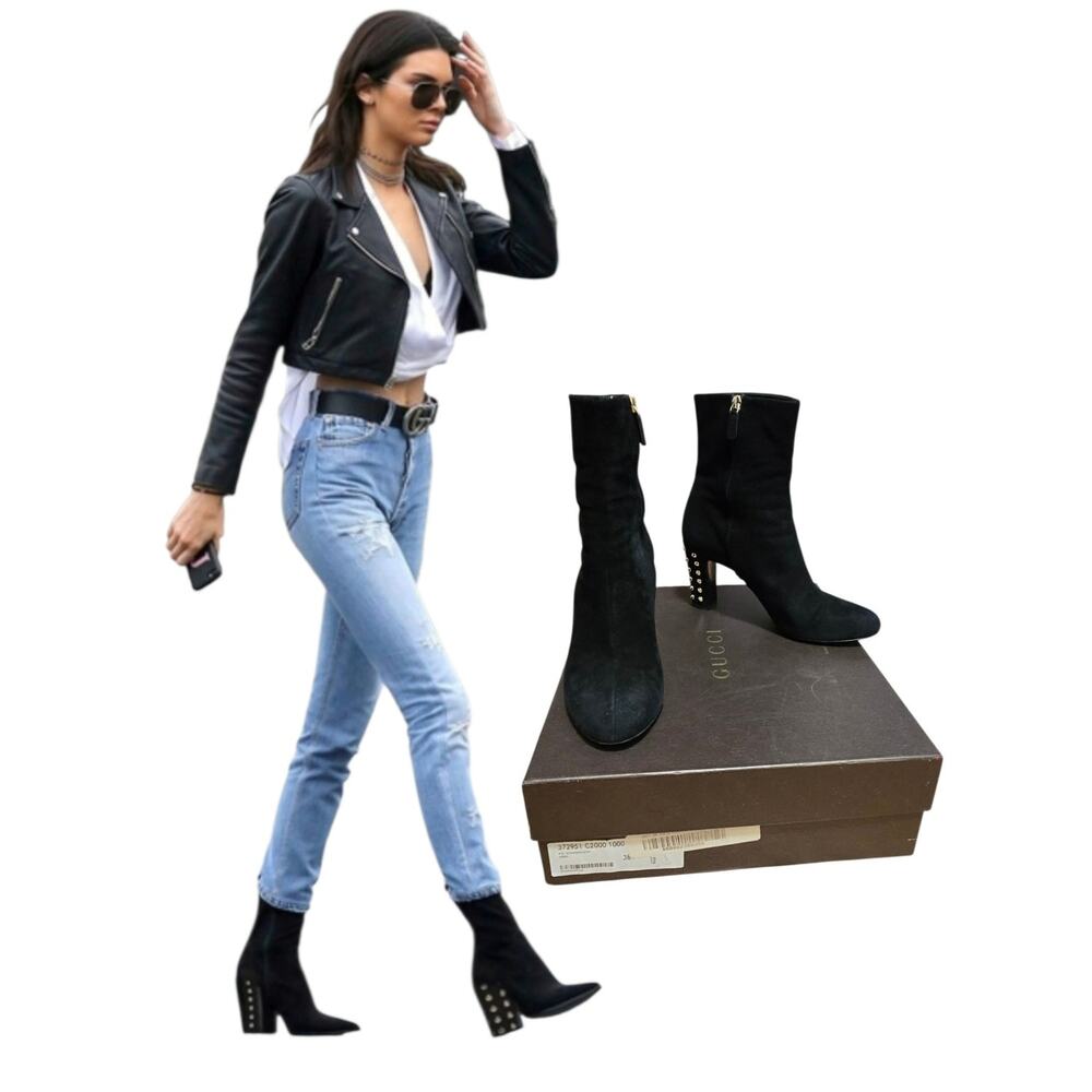 Gucci Melville Black Suede Spike Nero Kid Scamosciato Boots EU 38.5 US 8.5 - Picture 10 of 11